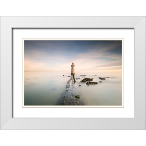 Lighthouse White Modern Wood Framed Art Print with Double Matting by Beut, Jose