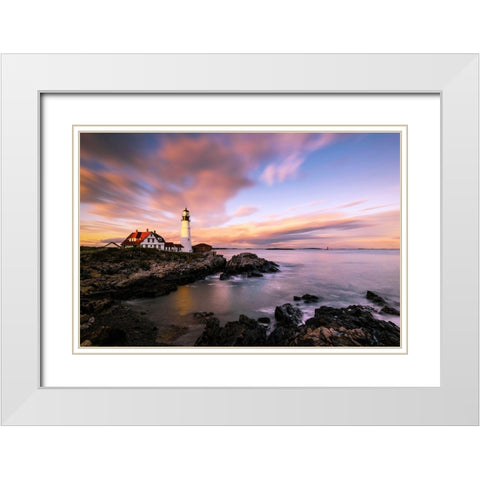 Coastline Sunset White Modern Wood Framed Art Print with Double Matting by Dai, Wei