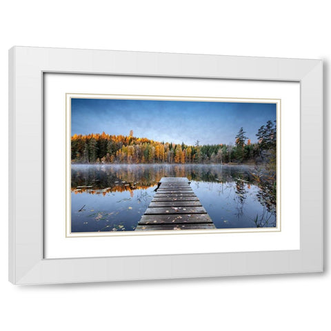 Autumn Pier White Modern Wood Framed Art Print with Double Matting by Keller