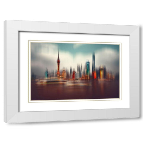 Colors Of Shanghai White Modern Wood Framed Art Print with Double Matting by Chiriaco, Carmine