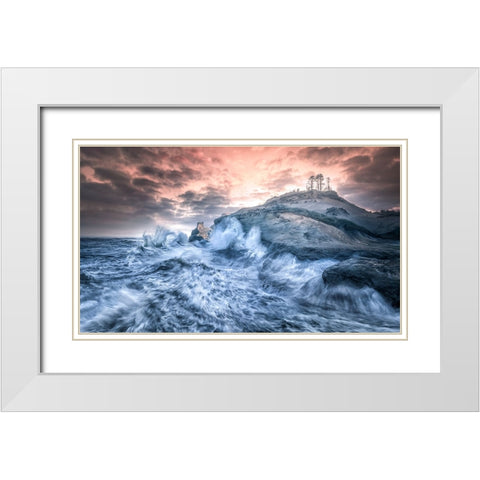 Crashing Sea Cape Kiwanda White Modern Wood Framed Art Print with Double Matting by Deng, Larry