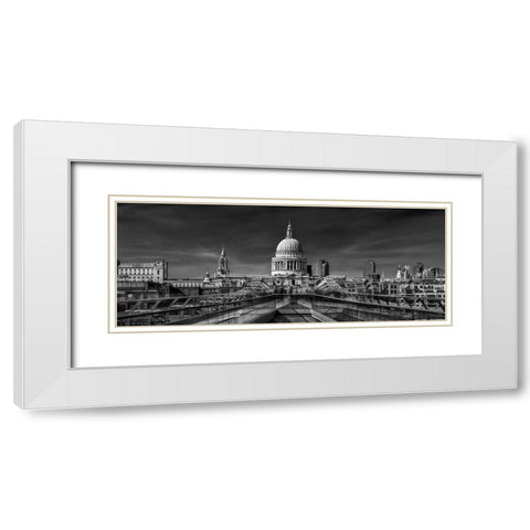 The Cathedral And The Millennium Bridge White Modern Wood Framed Art Print with Double Matting by El Assy, Nader