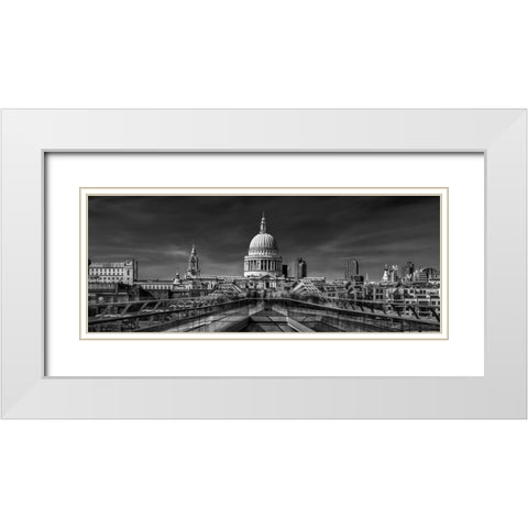 The Cathedral And The Millennium Bridge White Modern Wood Framed Art Print with Double Matting by El Assy, Nader