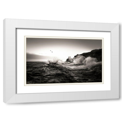 Waves White Modern Wood Framed Art Print with Double Matting by Deng, Larry