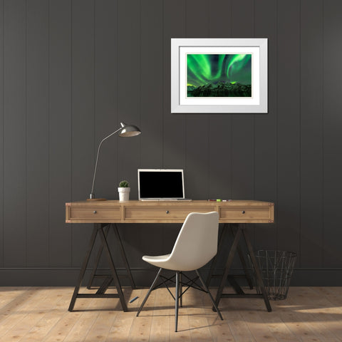 Lofoten Aurora Mountains White Modern Wood Framed Art Print with Double Matting by Alicke, Bjoern