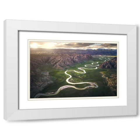 Eighteen Bends Of Waterway White Modern Wood Framed Art Print with Double Matting by Tianqi