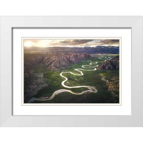 Eighteen Bends Of Waterway White Modern Wood Framed Art Print with Double Matting by Tianqi