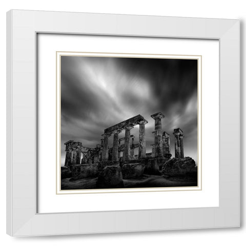 Temple Of Aphaia White Modern Wood Framed Art Print with Double Matting by Digalakis, George