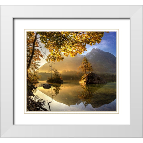 Lake Hintersee White Modern Wood Framed Art Print with Double Matting by Keller