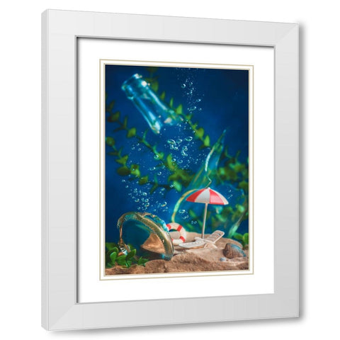Message In The Bottle White Modern Wood Framed Art Print with Double Matting by Belenko, Dina