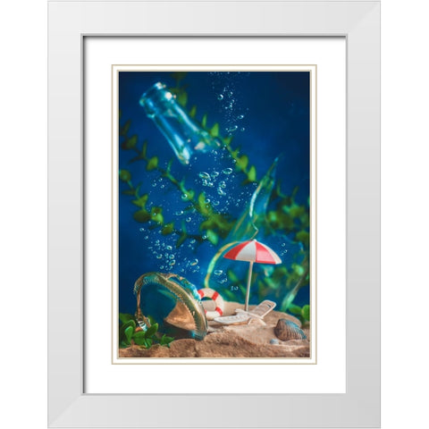 Message In The Bottle White Modern Wood Framed Art Print with Double Matting by Belenko, Dina