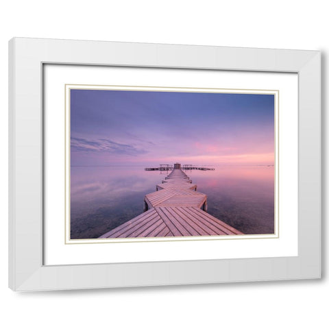 The Pier White Modern Wood Framed Art Print with Double Matting by De la, Javier