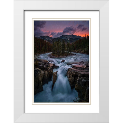Sunrise At Sunwapta Falls White Modern Wood Framed Art Print with Double Matting by Jacobs, Lydia