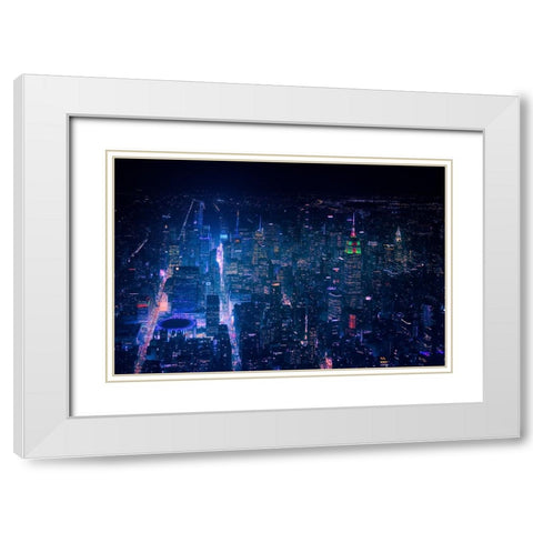 Nyc Neon Noir White Modern Wood Framed Art Print with Double Matting by De La, Javier