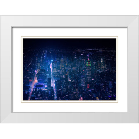 Nyc Neon Noir White Modern Wood Framed Art Print with Double Matting by De La, Javier