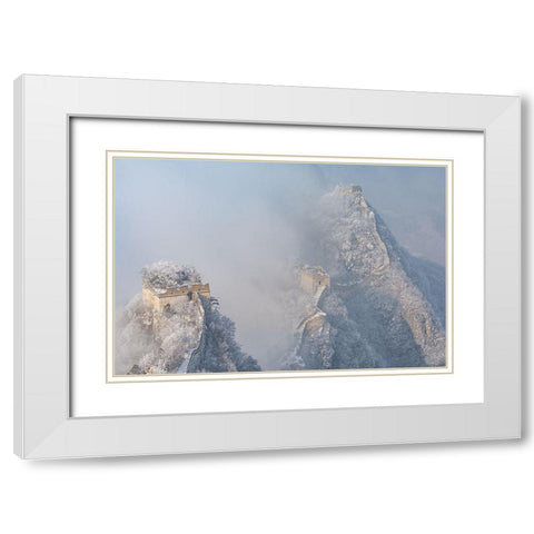 The Great Wall Snowstorm White Modern Wood Framed Art Print with Double Matting by Simoon