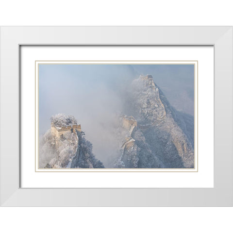The Great Wall Snowstorm White Modern Wood Framed Art Print with Double Matting by Simoon