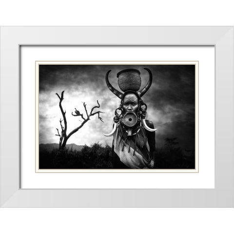 Omo Woman Mursi White Modern Wood Framed Art Print with Double Matting by Yosifov, Svetlin