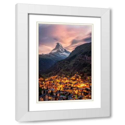 Fairytale Mountain White Modern Wood Framed Art Print with Double Matting by Perez Aamp, Alvaro
