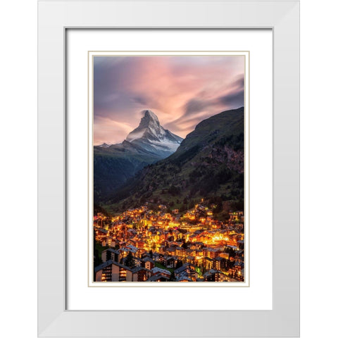 Fairytale Mountain White Modern Wood Framed Art Print with Double Matting by Perez Aamp, Alvaro