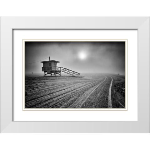 Fog On The Beach - Santa Monica-California White Modern Wood Framed Art Print with Double Matting by Froyda, Martin
