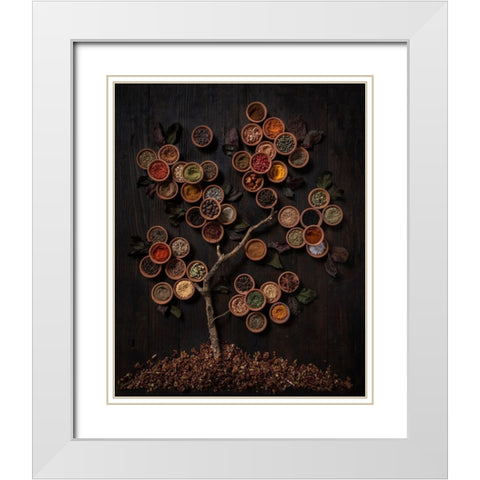 Tree Of Spice White Modern Wood Framed Art Print with Double Matting by Popescu, Diana