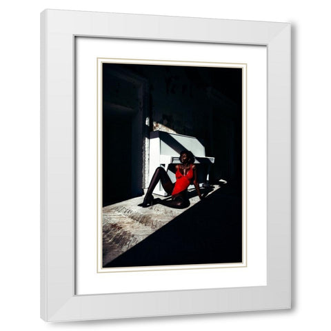 Dark Red White Modern Wood Framed Art Print with Double Matting by Bolgov (Axe), Ruslan