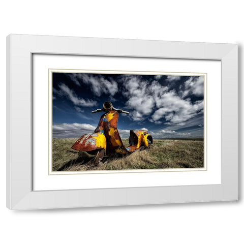 Yellow Scooter White Modern Wood Framed Art Print with Double Matting by H. Ingibergsson, Torsteinn