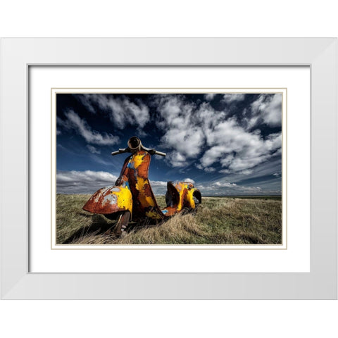 Yellow Scooter White Modern Wood Framed Art Print with Double Matting by H. Ingibergsson, Torsteinn