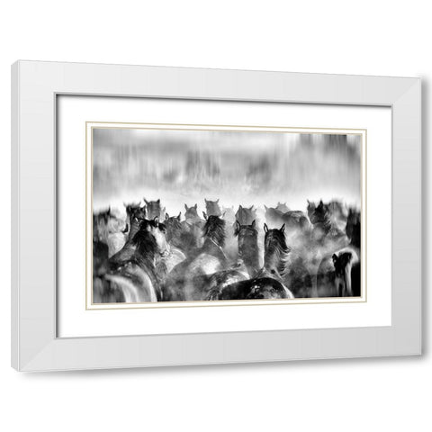 Horses White Modern Wood Framed Art Print with Double Matting by Mete, Gilcan