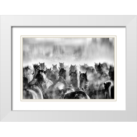 Horses White Modern Wood Framed Art Print with Double Matting by Mete, Gilcan