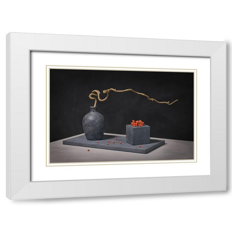 Corylus Avellana White Modern Wood Framed Art Print with Double Matting by Verot, Christophe