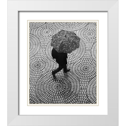 Rainy Day Patterns On The Embarcadero White Modern Wood Framed Art Print with Double Matting by Wechsler, Robin