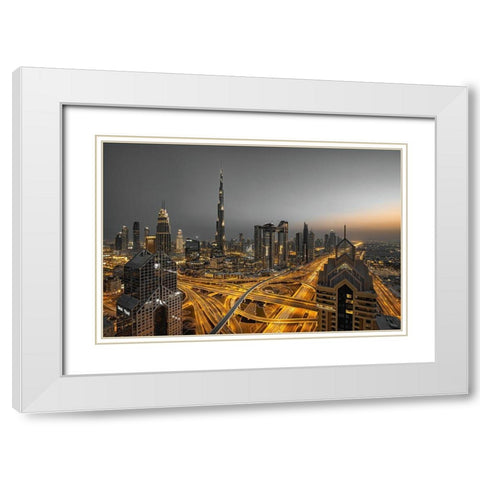 Golden Light White Modern Wood Framed Art Print with Double Matting by Xu, Leah