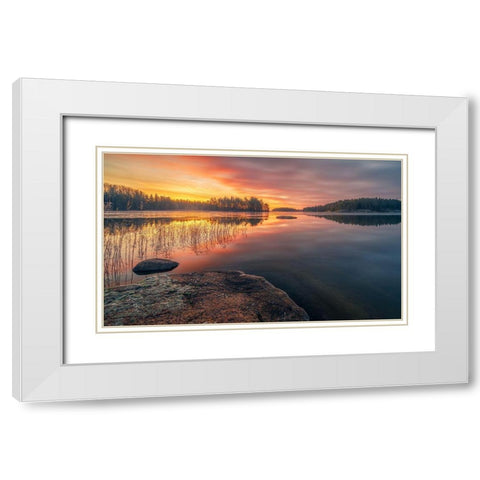 Vacttern Lake ,Before Sunrise -Sweden. White Modern Wood Framed Art Print with Double Matting by Calpagiu, Anton