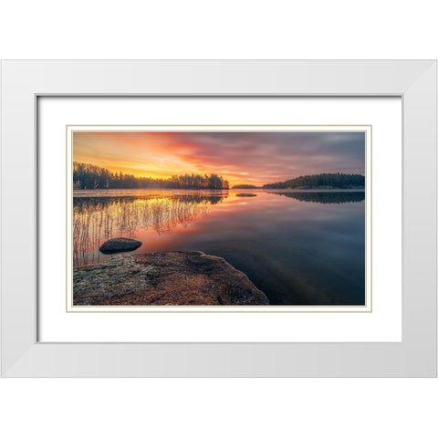 Vacttern Lake ,Before Sunrise -Sweden. White Modern Wood Framed Art Print with Double Matting by Calpagiu, Anton