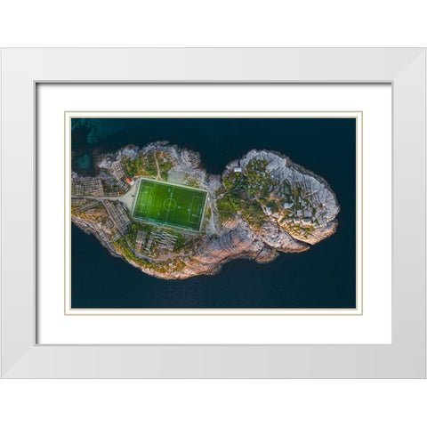 Football Field On The Edge Of The World White Modern Wood Framed Art Print with Double Matting by Simoon