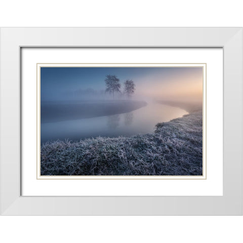 Cold A Bucolic Sunrise White Modern Wood Framed Art Print with Double Matting by Rebustini, Luca