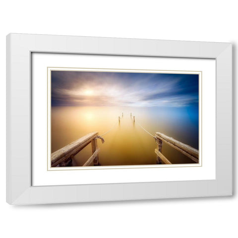 La Escalera White Modern Wood Framed Art Print with Double Matting by Antonio Trivino, Jose
