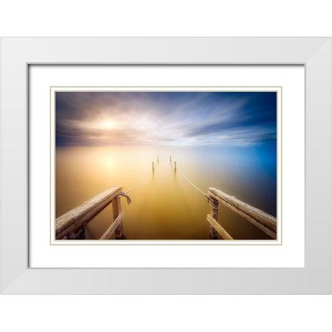 La Escalera White Modern Wood Framed Art Print with Double Matting by Antonio Trivino, Jose
