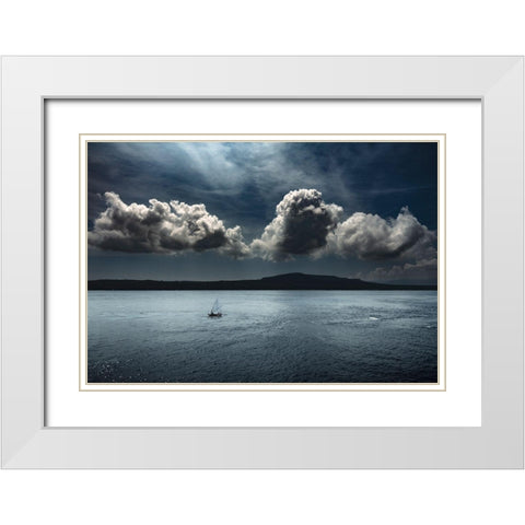 Sailing On The Blue Ocean White Modern Wood Framed Art Print with Double Matting by Gunawan, Rudi