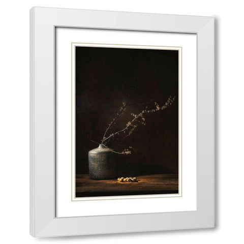 Still Life With Blossom And Eggs White Modern Wood Framed Art Print with Double Matting by Dingemans, Saskia