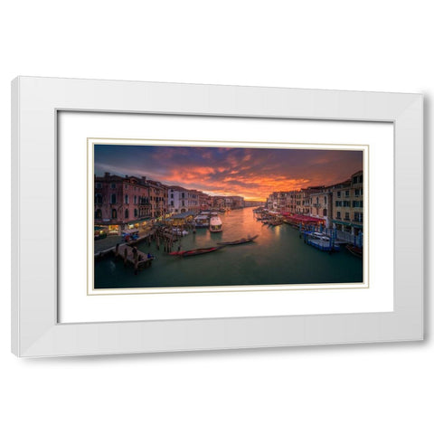 Grand Canal At Sunset -View From The Rialto Bridge -Venice . White Modern Wood Framed Art Print with Double Matting by Calpagiu, Anton