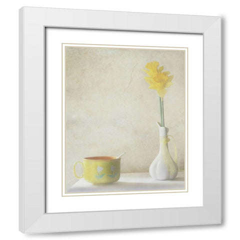 Daffodils White Modern Wood Framed Art Print with Double Matting by Devos, Delphine