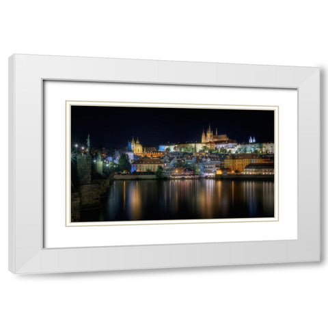 Prague At Night White Modern Wood Framed Art Print with Double Matting by Osuna, Fran