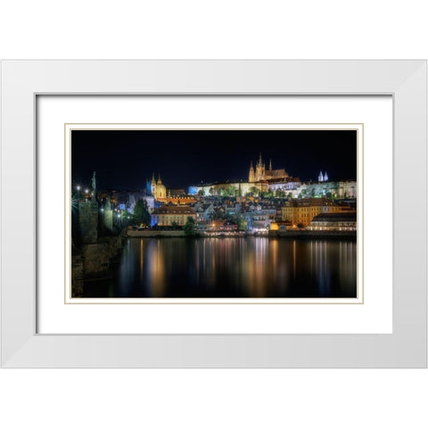 Prague At Night White Modern Wood Framed Art Print with Double Matting by Osuna, Fran