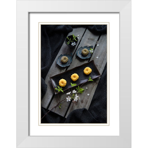 Japanese Rice Cake White Modern Wood Framed Art Print with Double Matting by W., Catherine