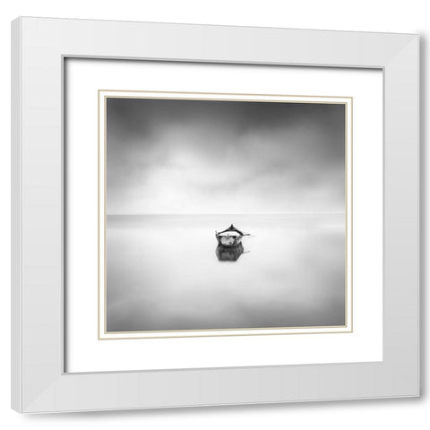 Lonely Boat White Modern Wood Framed Art Print with Double Matting by Digalakis, George