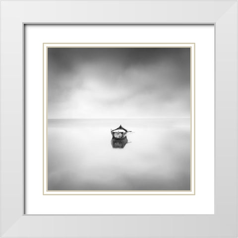 Lonely Boat White Modern Wood Framed Art Print with Double Matting by Digalakis, George