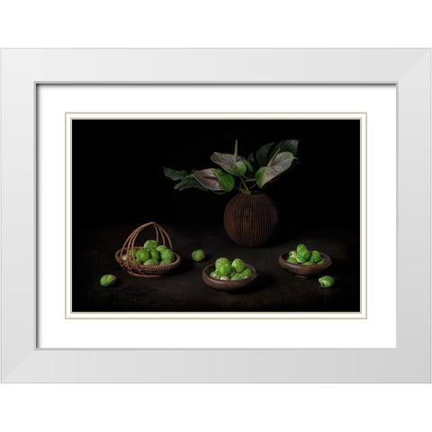 Still Life With Brussel Sprouts White Modern Wood Framed Art Print with Double Matting by Jacobs, Lydia